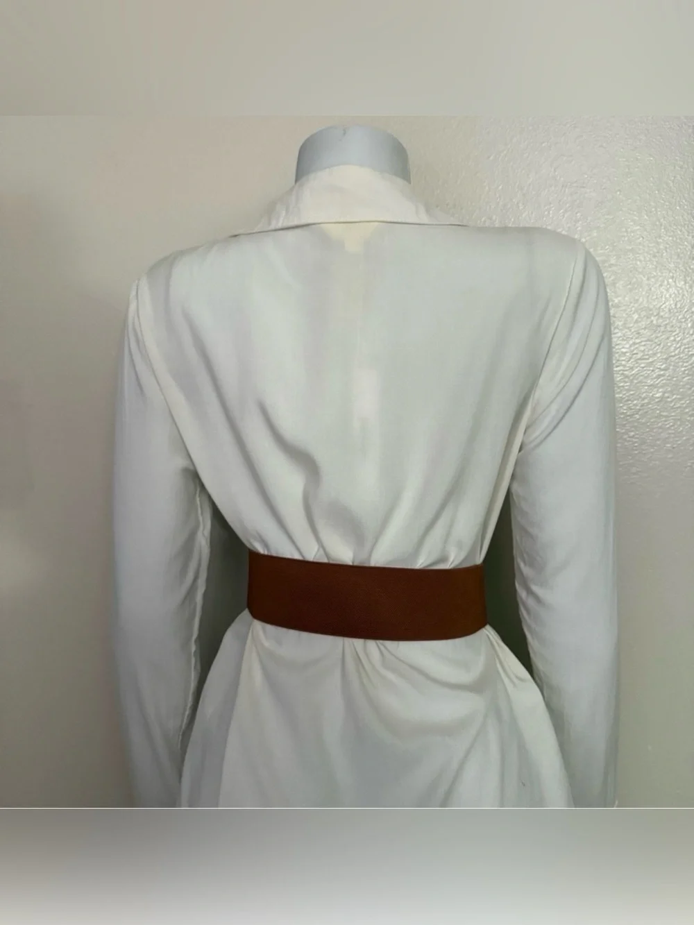 Brown PU leather elastic waistband belt with gold tone buckle